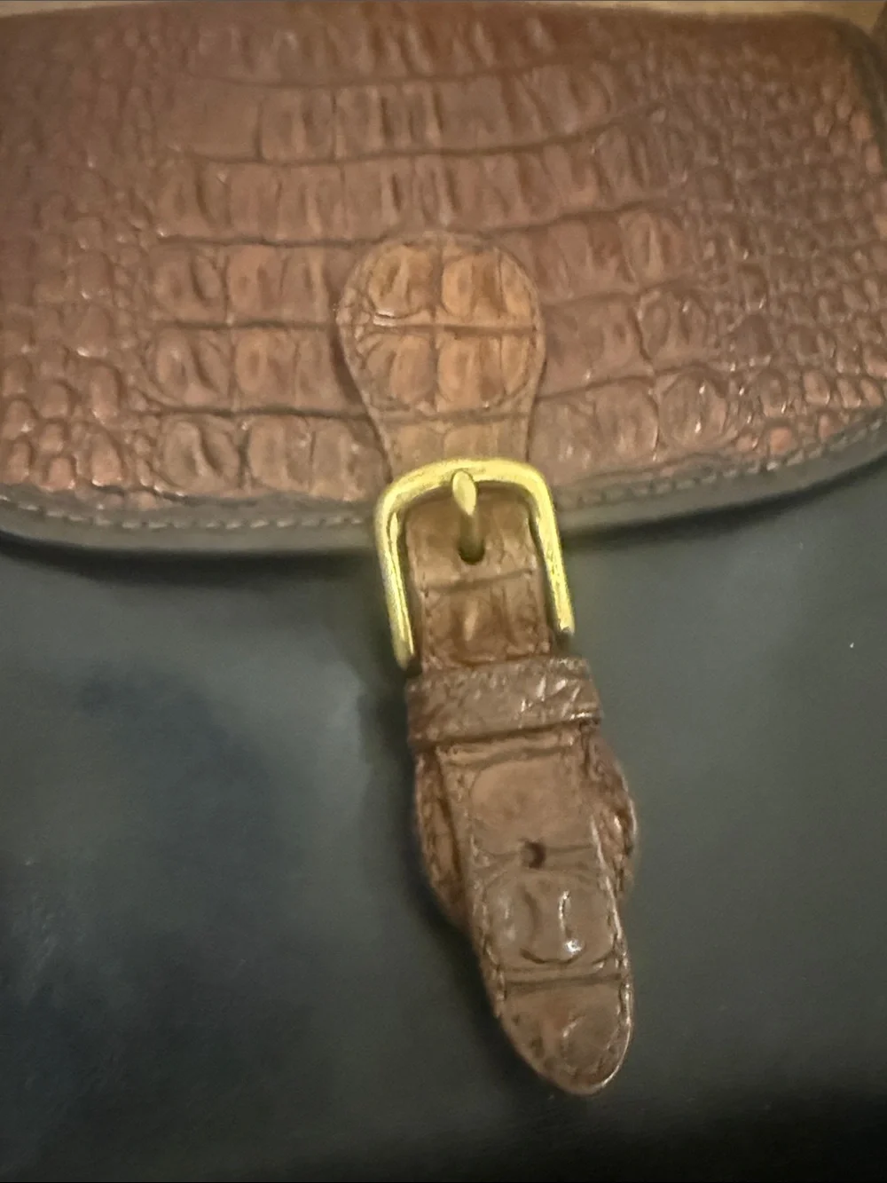 Brahmin Vintage Tuscan Brown Croc-Flap and Black Leather Messenger Bag